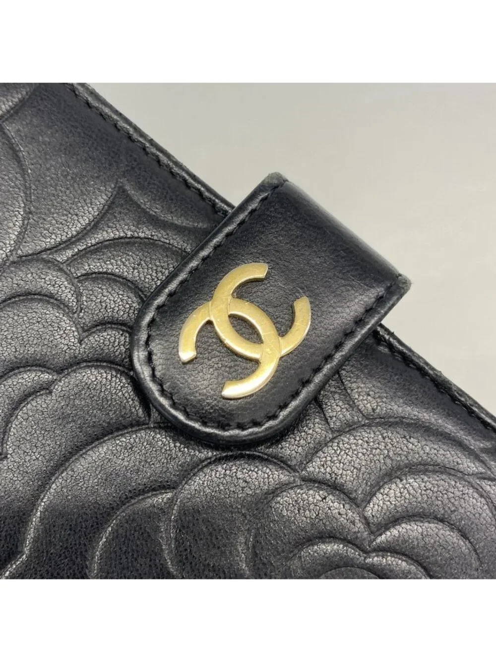 Chanel Wallet Camellia Lambskin Black Gold